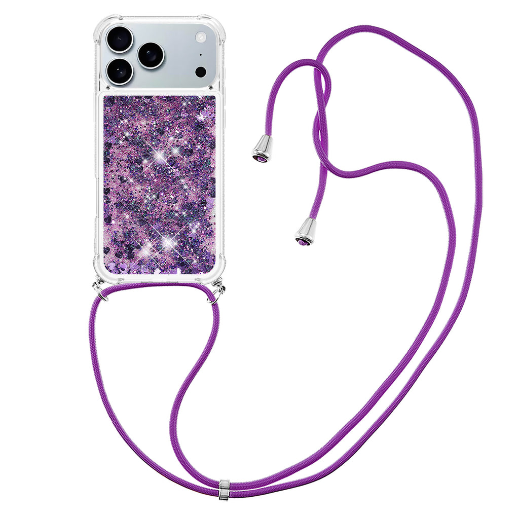 For iPhone 17 Pro TPU Case Quicksand Phone Cover with Lanyard