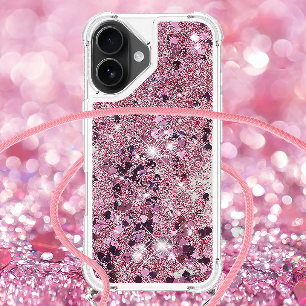 For iPhone 17 TPU Case Quicksand Phone Cover with Lanyard