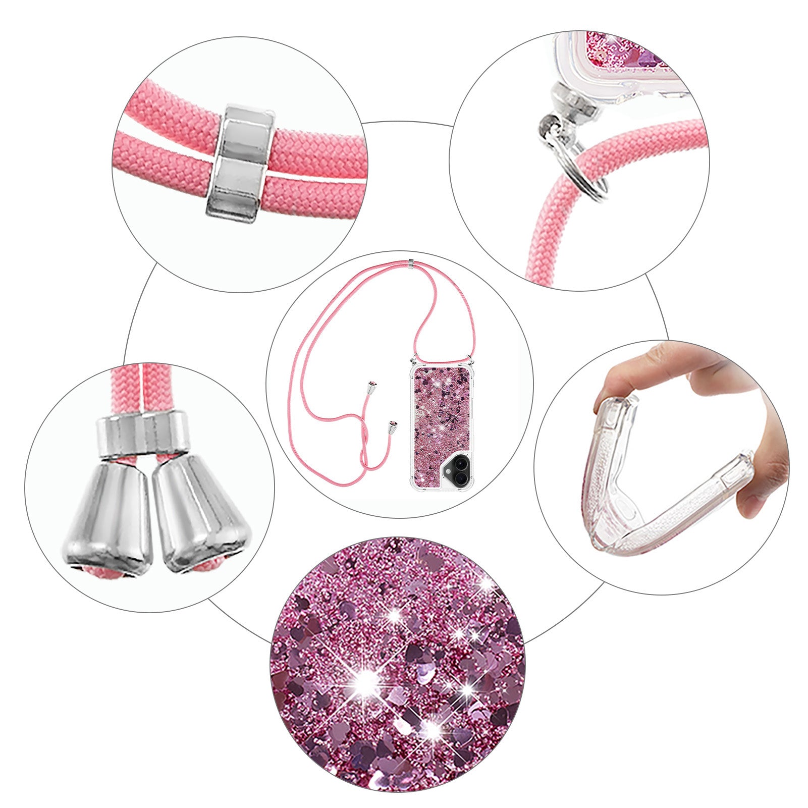 For iPhone 17 TPU Case Quicksand Phone Cover with Lanyard