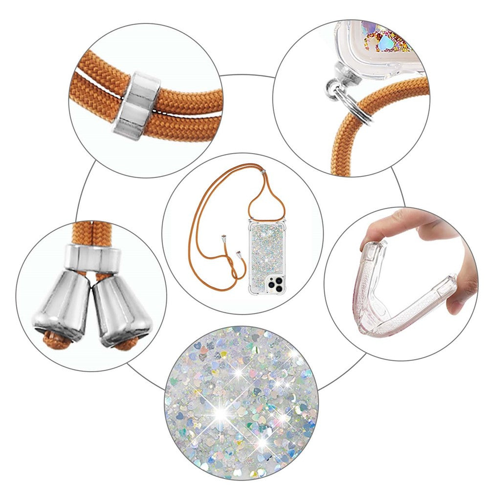 For iPhone 15 Pro Max TPU Case Quicksand Design Phone Cover with Lanyard