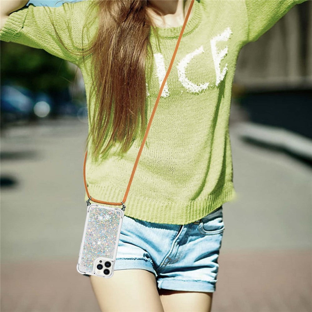 For iPhone 15 Pro Max TPU Case Quicksand Design Phone Cover with Lanyard