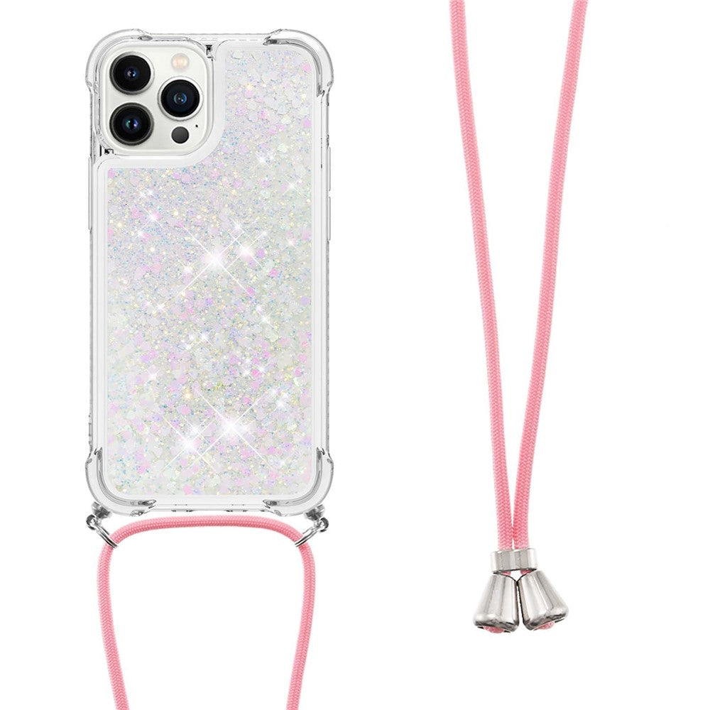 For iPhone 15 Pro Max TPU Case Quicksand Design Phone Cover with Lanyard