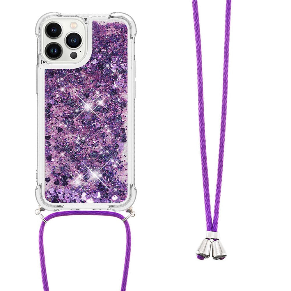 For iPhone 15 Pro TPU Case Quicksand Design Phone Cover with Lanyard