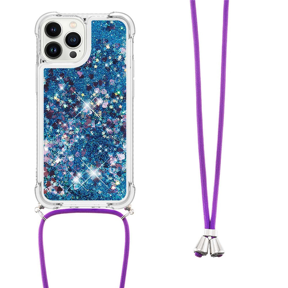 For iPhone 15 Pro TPU Case Quicksand Design Phone Cover with Lanyard