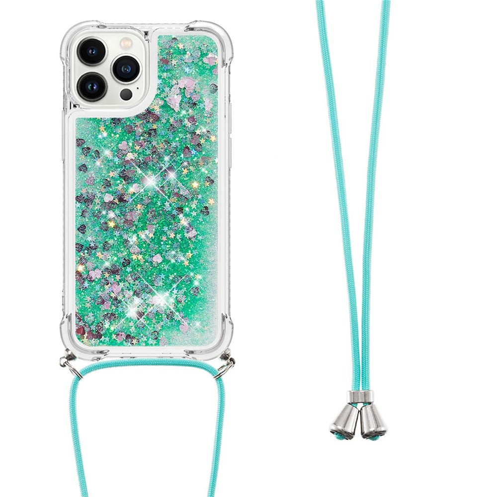 For iPhone 15 Pro TPU Case Quicksand Design Phone Cover with Lanyard