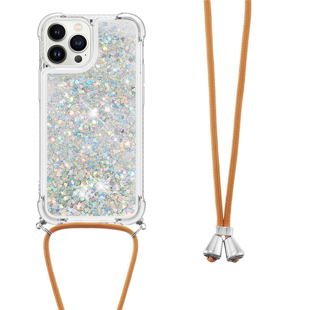 For iPhone 15 Pro TPU Case Quicksand Design Phone Cover with Lanyard
