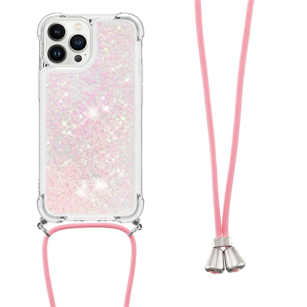 For iPhone 15 Pro TPU Case Quicksand Design Phone Cover with Lanyard