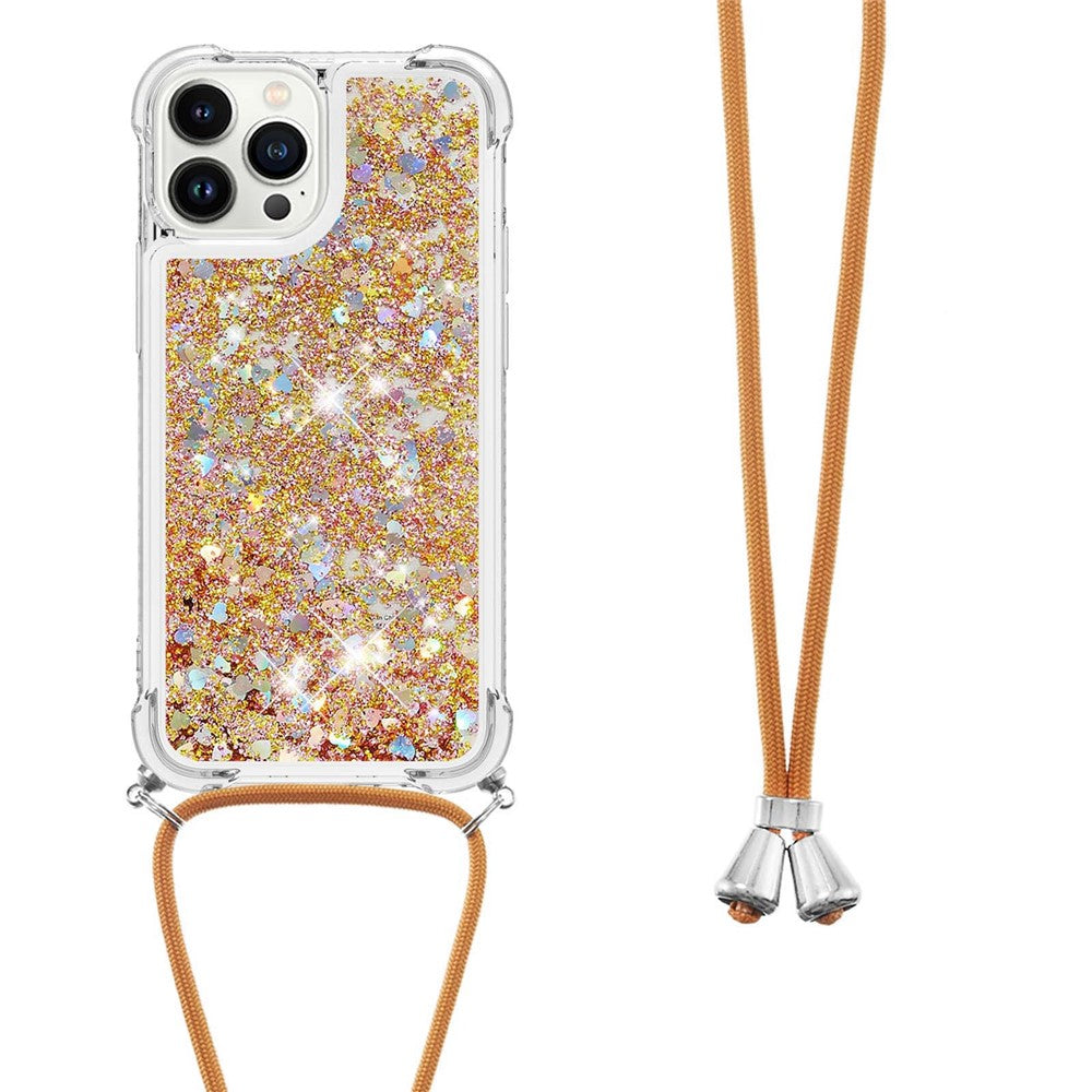 For iPhone 15 Pro TPU Case Quicksand Design Phone Cover with Lanyard