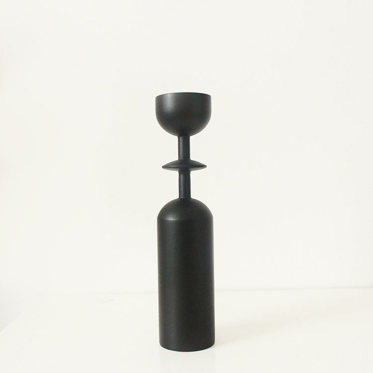 Scandinavian Style Wooden Candlestick – Matte Black Candle Holder