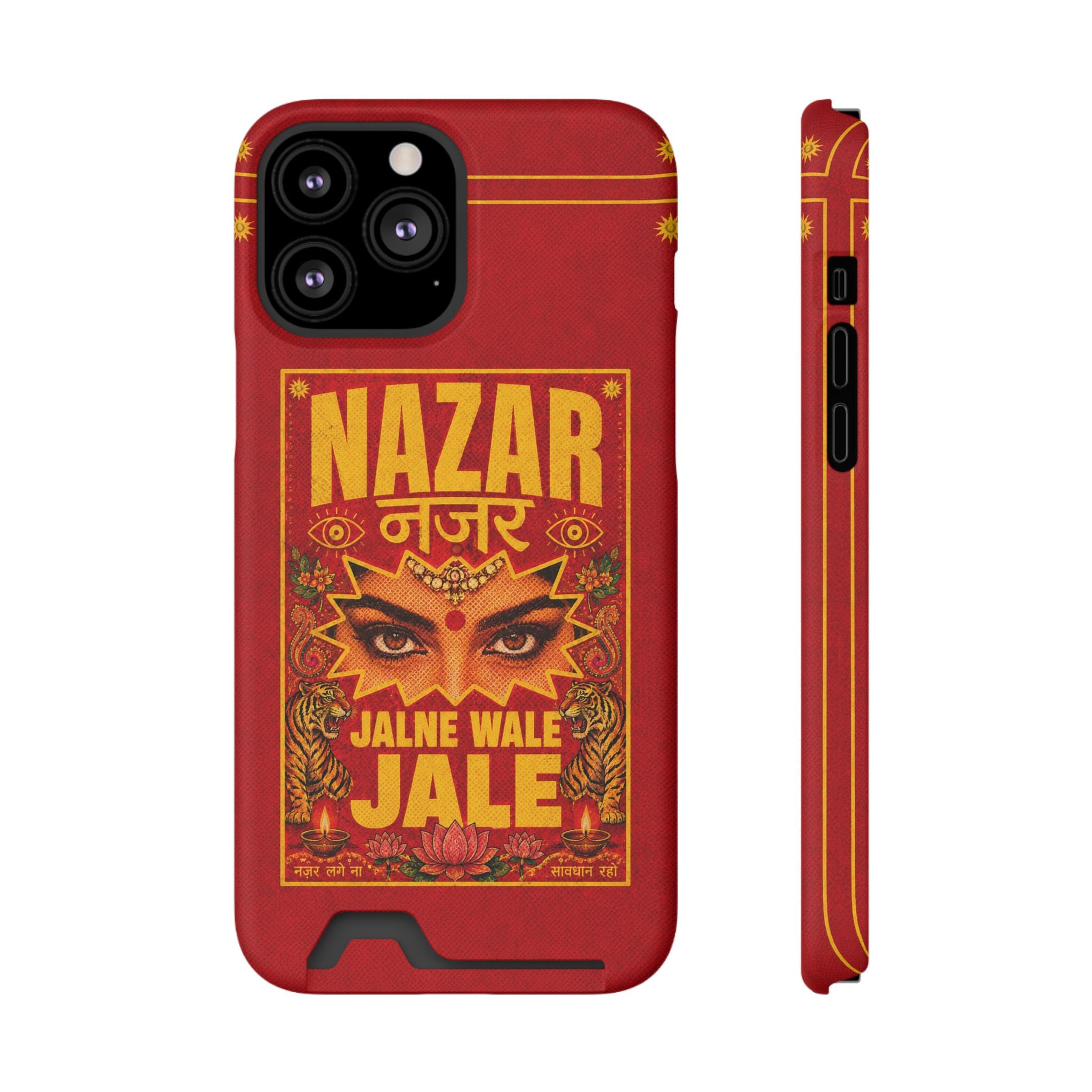 Nazar Phone Case with Card Holder — Bold Retro Indian Eye Protection Design