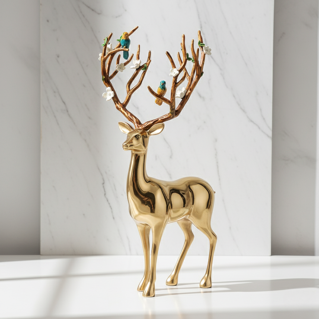 Modern Light Brass Deer Entrance Decoration Enamel