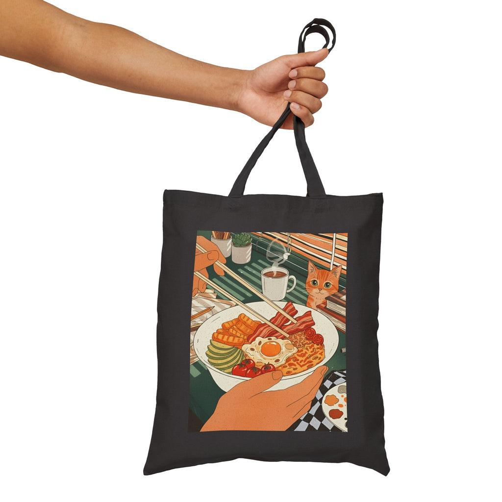 Breakfast with Whiskers, Cotton Canvas Tote Bag