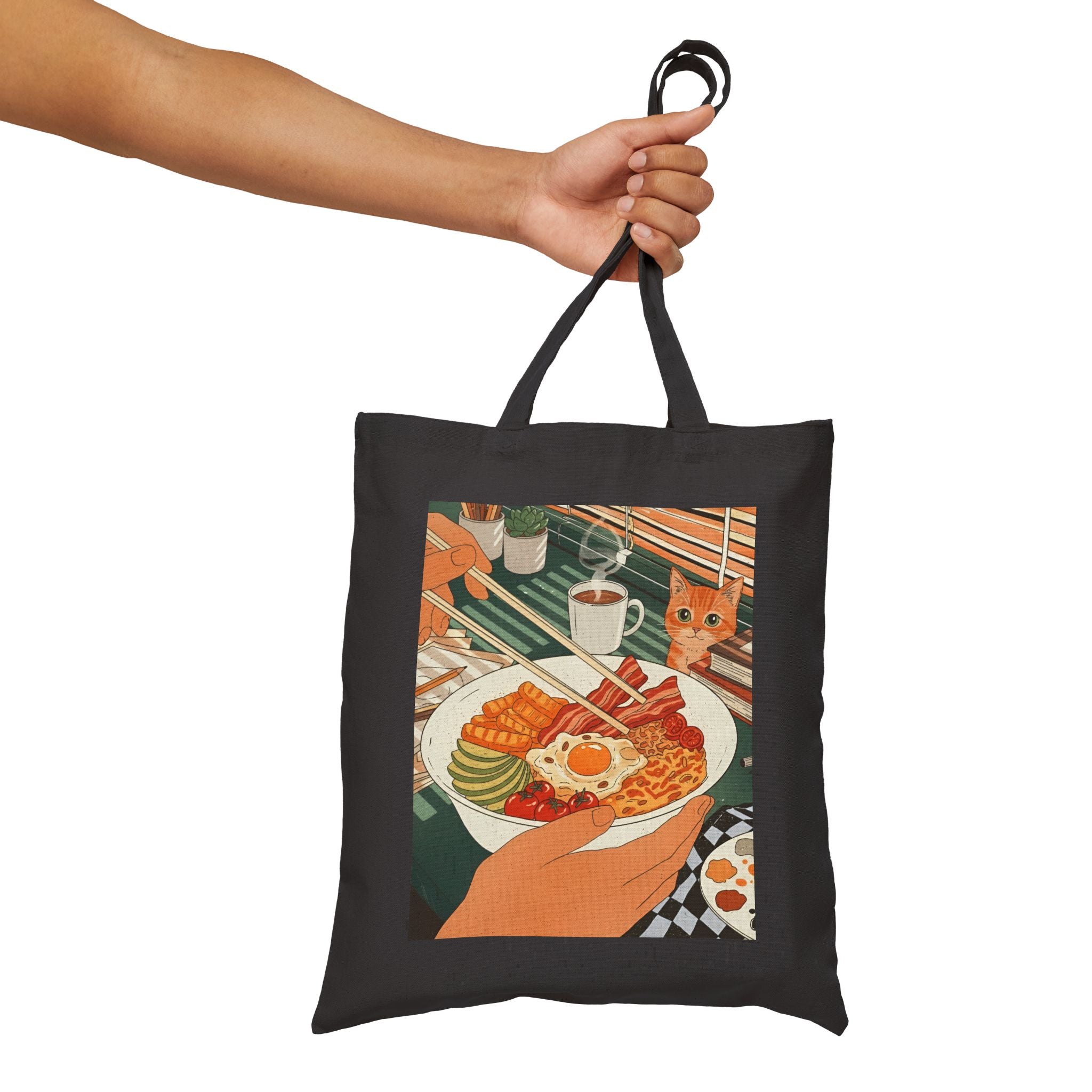Breakfast with Whiskers, Cotton Canvas Tote Bag