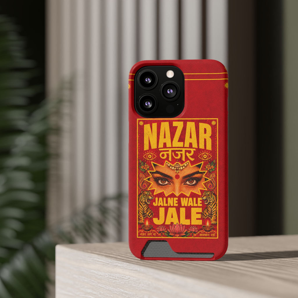 Nazar Phone Case with Card Holder — Bold Retro Indian Eye Protection Design