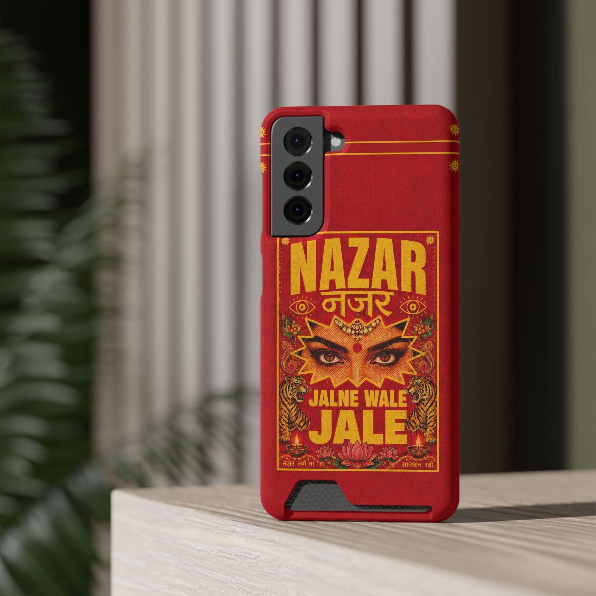Nazar Phone Case with Card Holder — Bold Retro Indian Eye Protection Design