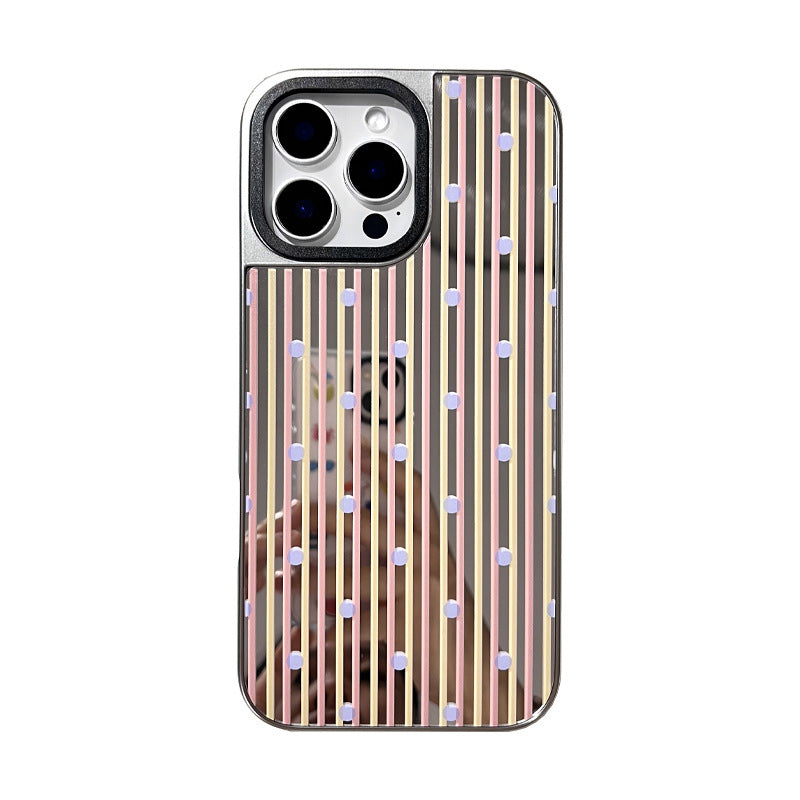 Silver-Plated Mirror Back IPhone Case with Stripes & Shockproof Protection
