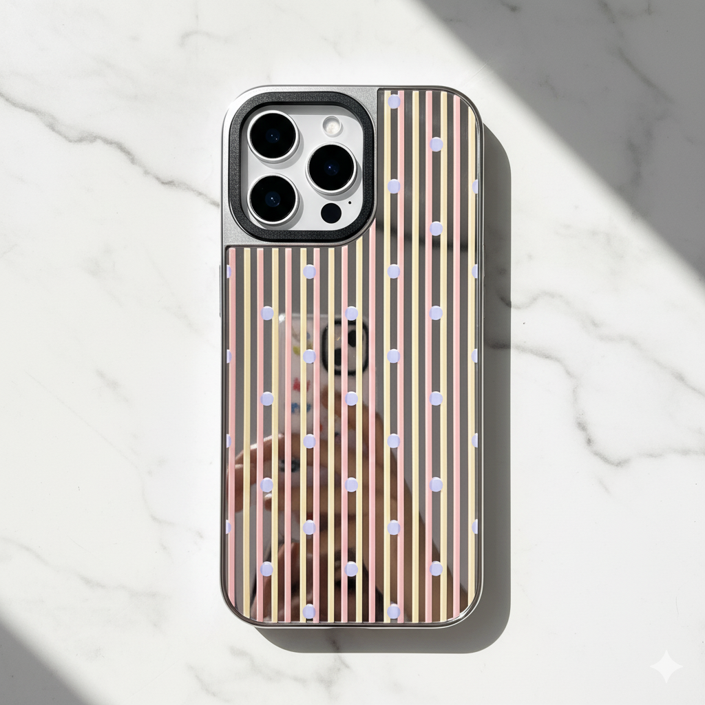 Silver-Plated Mirror Back IPhone Case with Stripes & Shockproof Protection