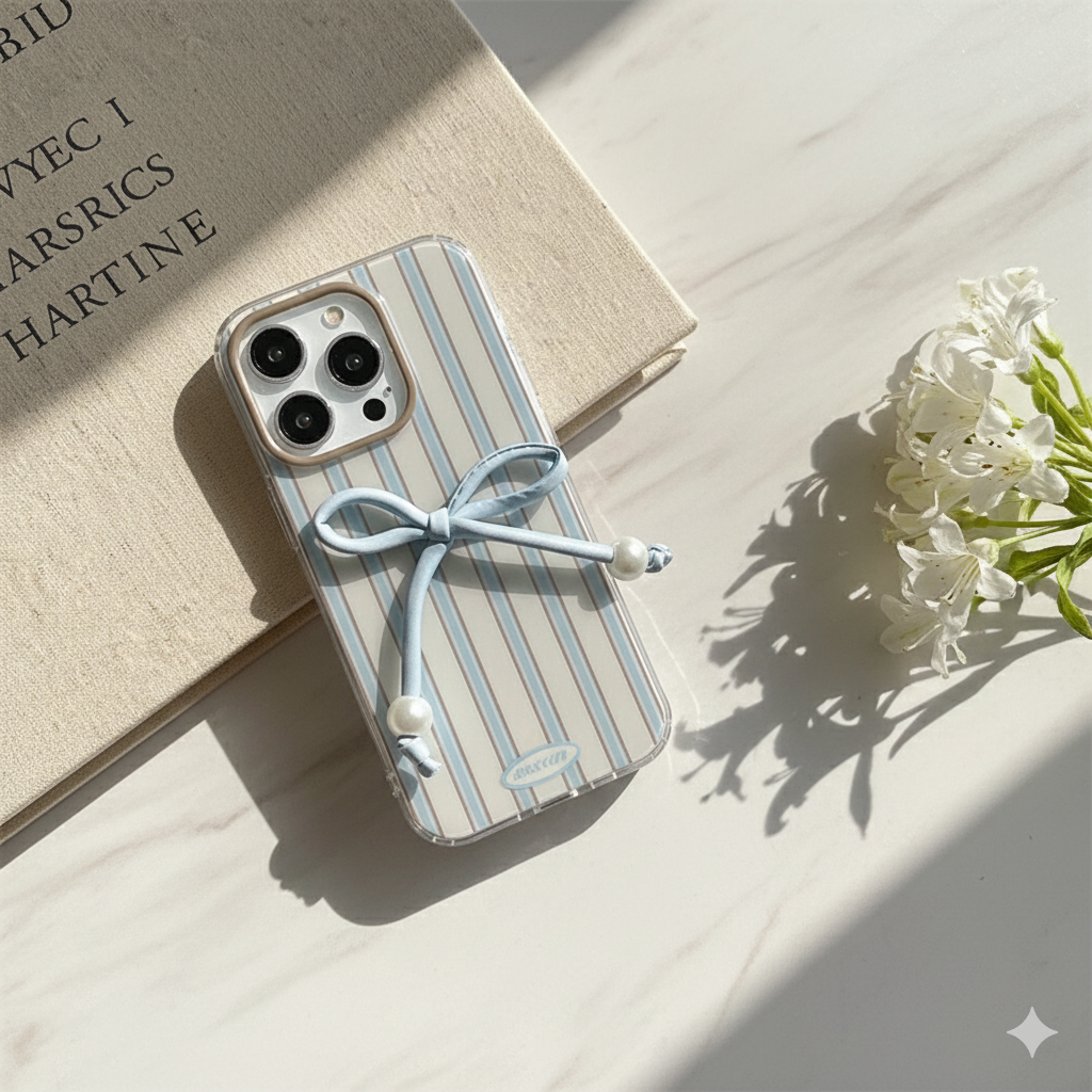 Minimal Pastel Stripe IPhone Case – with 3D Embellishments