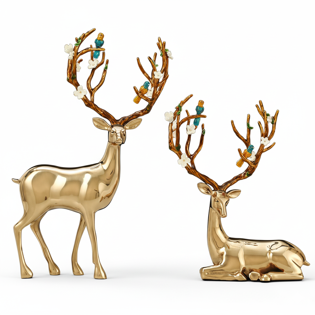 Modern Light Brass Deer Entrance Decoration Enamel