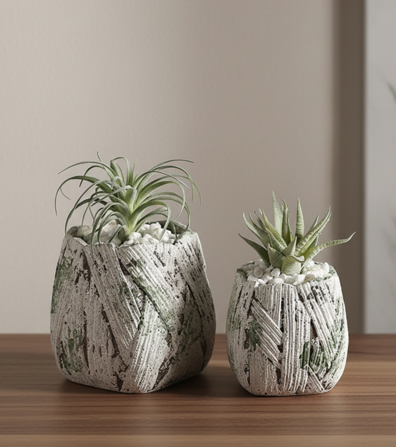 Petal Antique Finish Moss Stone Pattern Gardening Ornaments Flower Pot