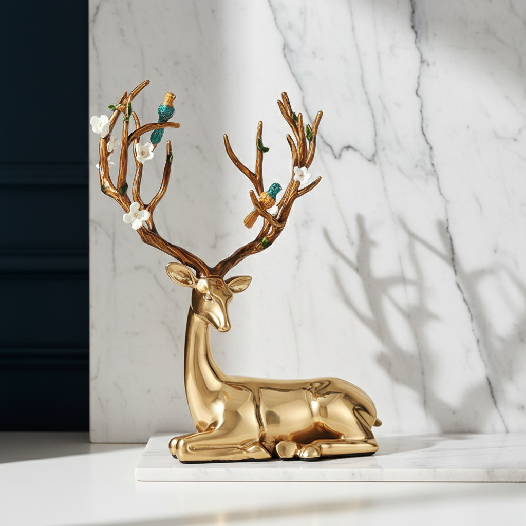 Modern Light Brass Deer Entrance Decoration Enamel